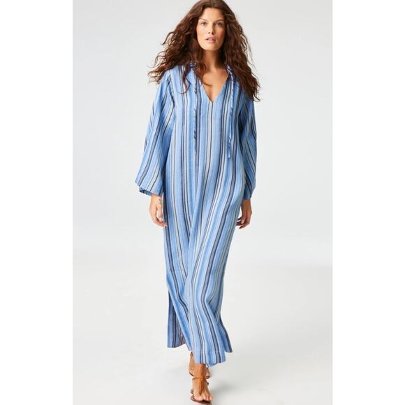 Lisa Marie Fernandez The Tunic Caftan In Sea Striped Linen Blue Maxi Dress NWT 0 - Picture 6 of 10